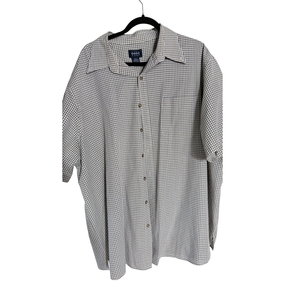 HB Harbor Bay Men's tan Blue Off White Plaid Button Down Shirt Short Sleeves 2XL